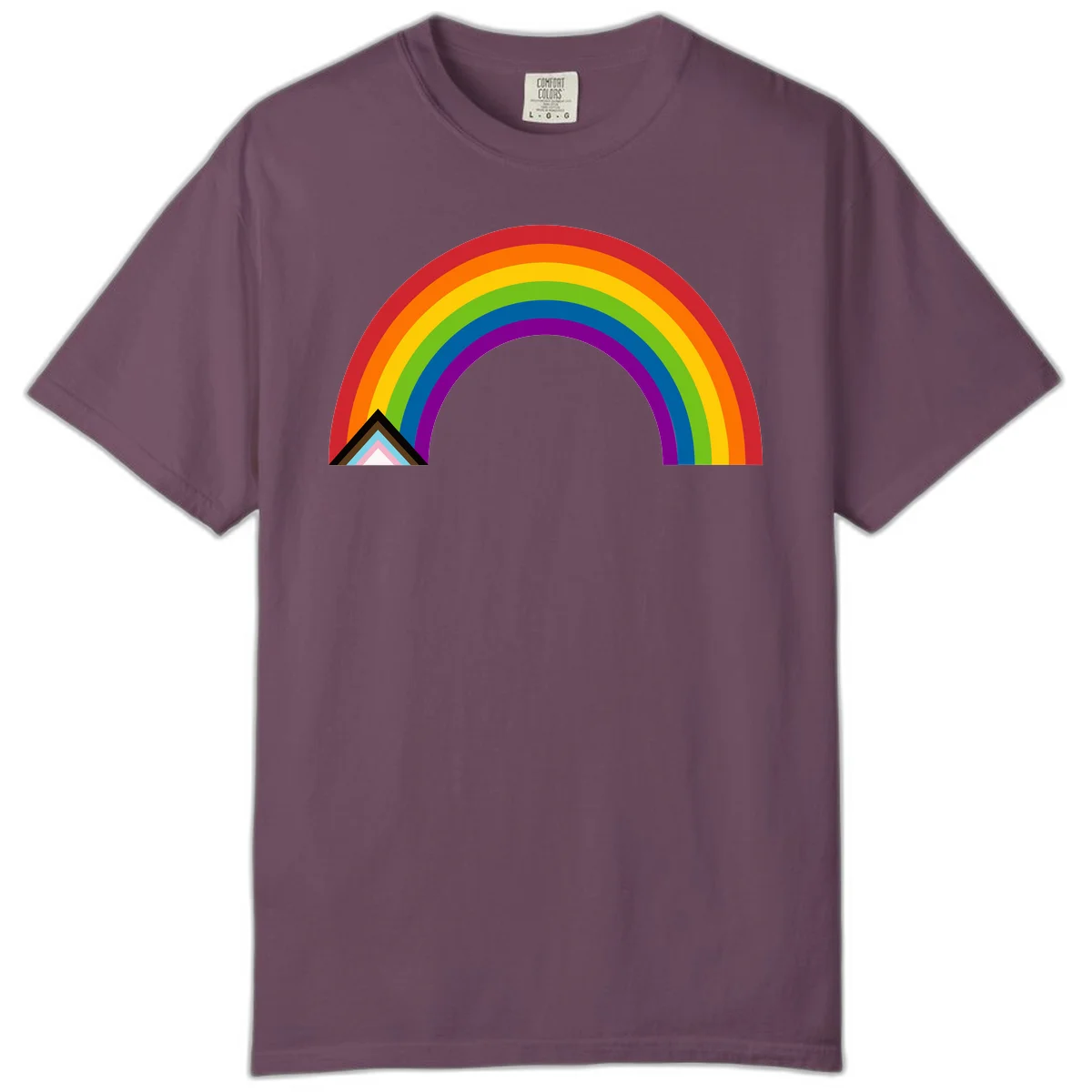 Vibrant rainbow arc with nested geometric mountain peak triangles in pride colors on gray background in Berry