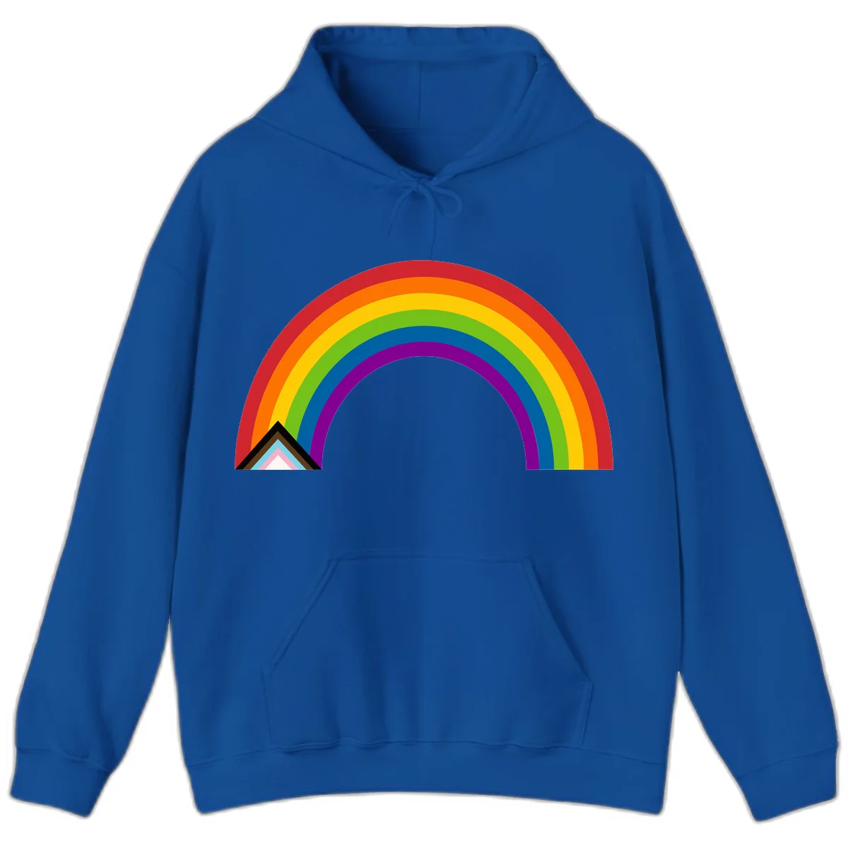 Vibrant rainbow arc with nested geometric mountain peak triangles in pride colors on gray background in Royal