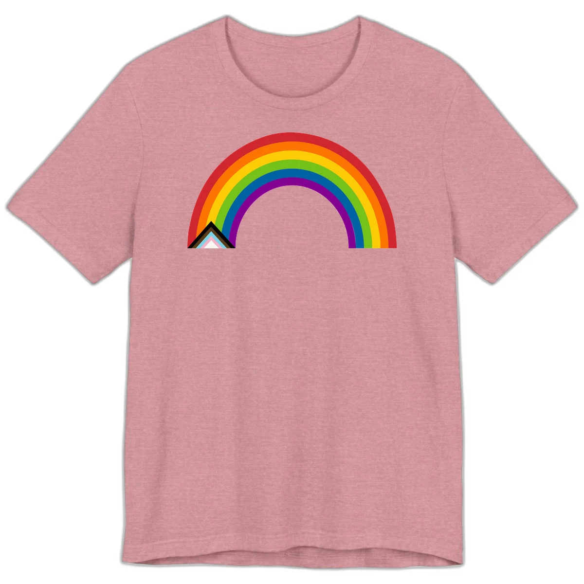 Vibrant rainbow arc with nested geometric mountain peak triangles in pride colors on gray background in Heather Orchid