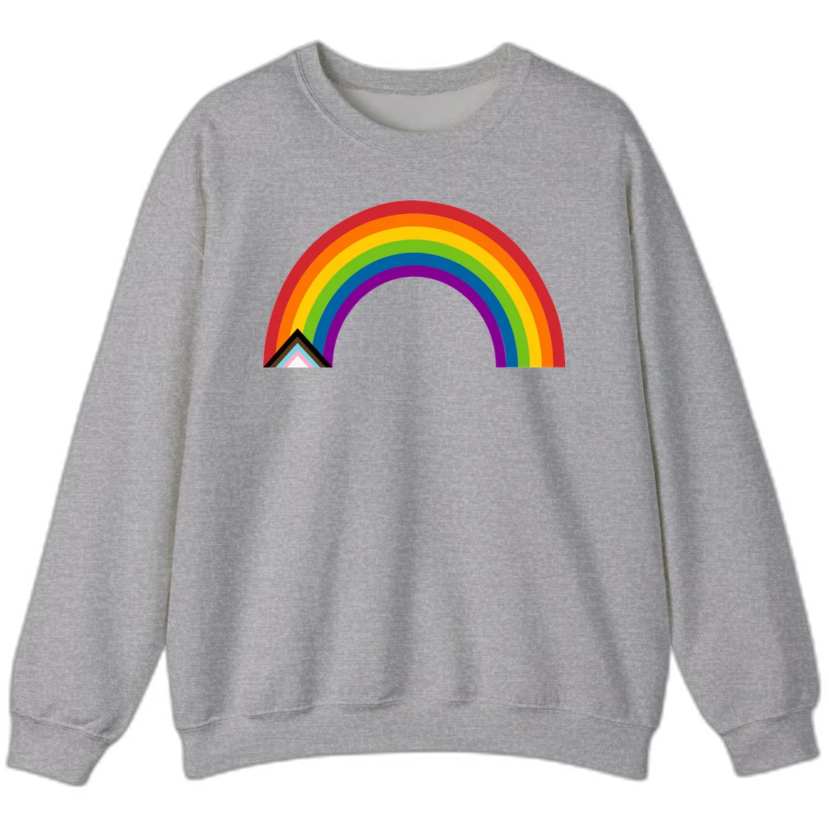 Vibrant rainbow arc with nested geometric mountain peak triangles in pride colors on gray background in Sport Grey