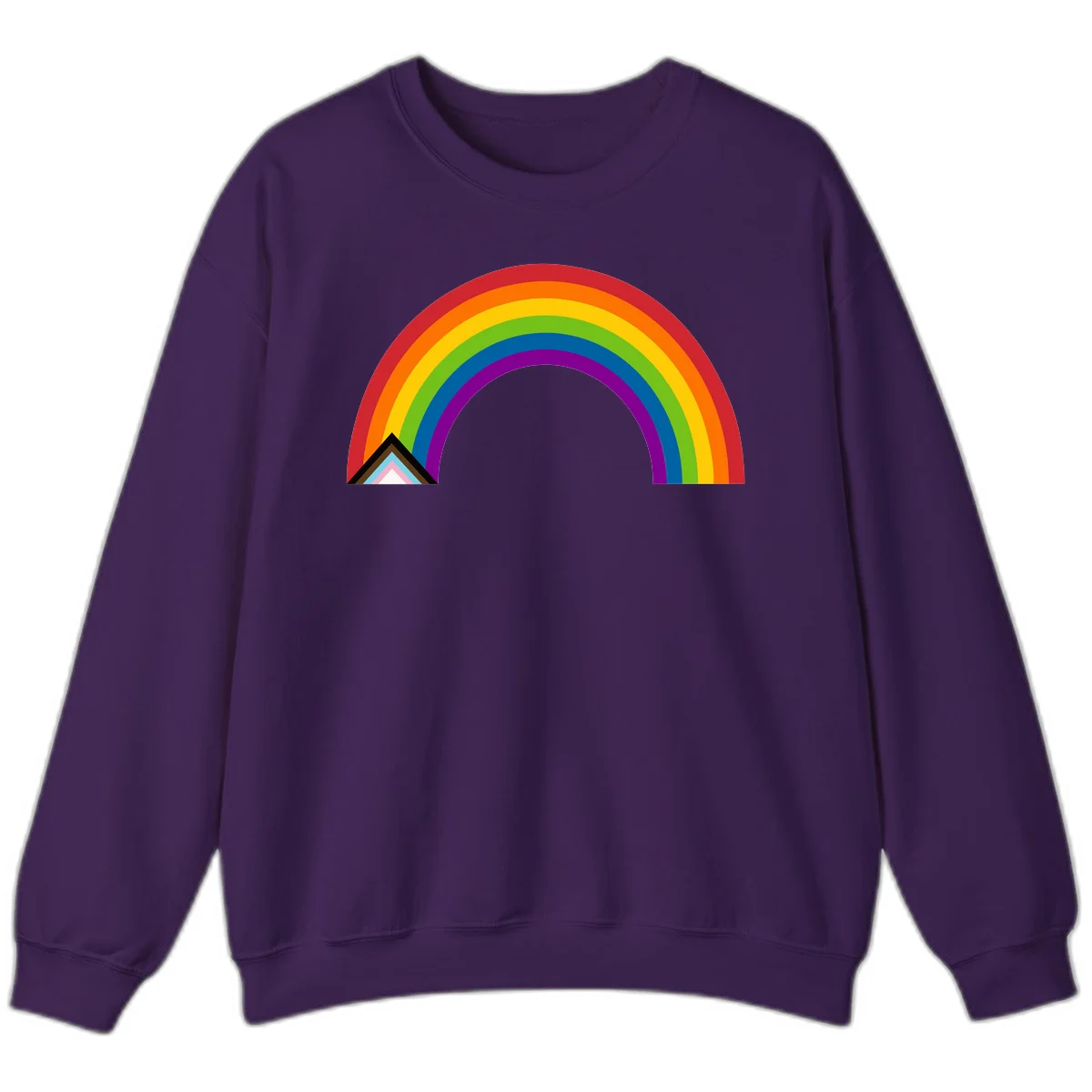 Vibrant rainbow arc with nested geometric mountain peak triangles in pride colors on gray background in Purple