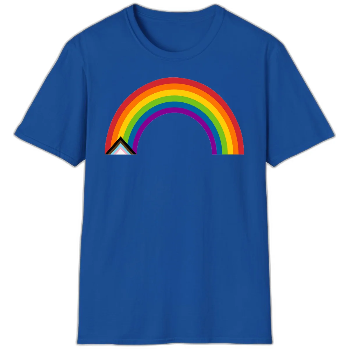 Vibrant rainbow arc with nested geometric mountain peak triangles in pride colors on gray background in Royal