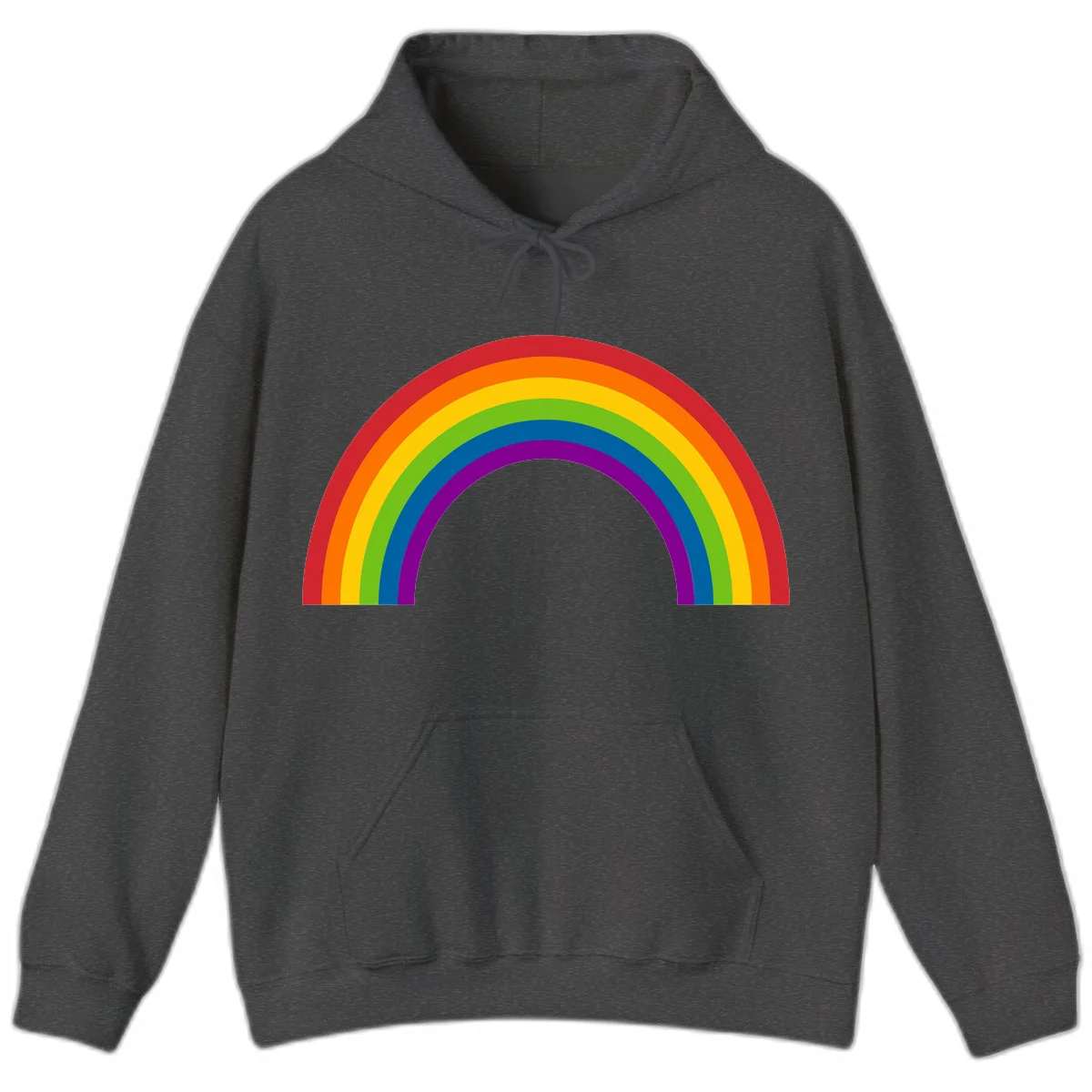 Classic pride rainbow arc with seven vibrant colored stripes in concentric semicircles in Dark Heather