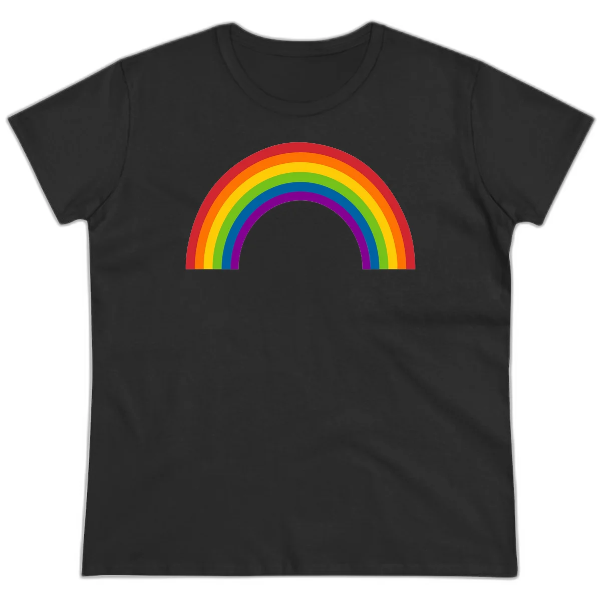 Classic pride rainbow arc with seven vibrant colored stripes in concentric semicircles in Black