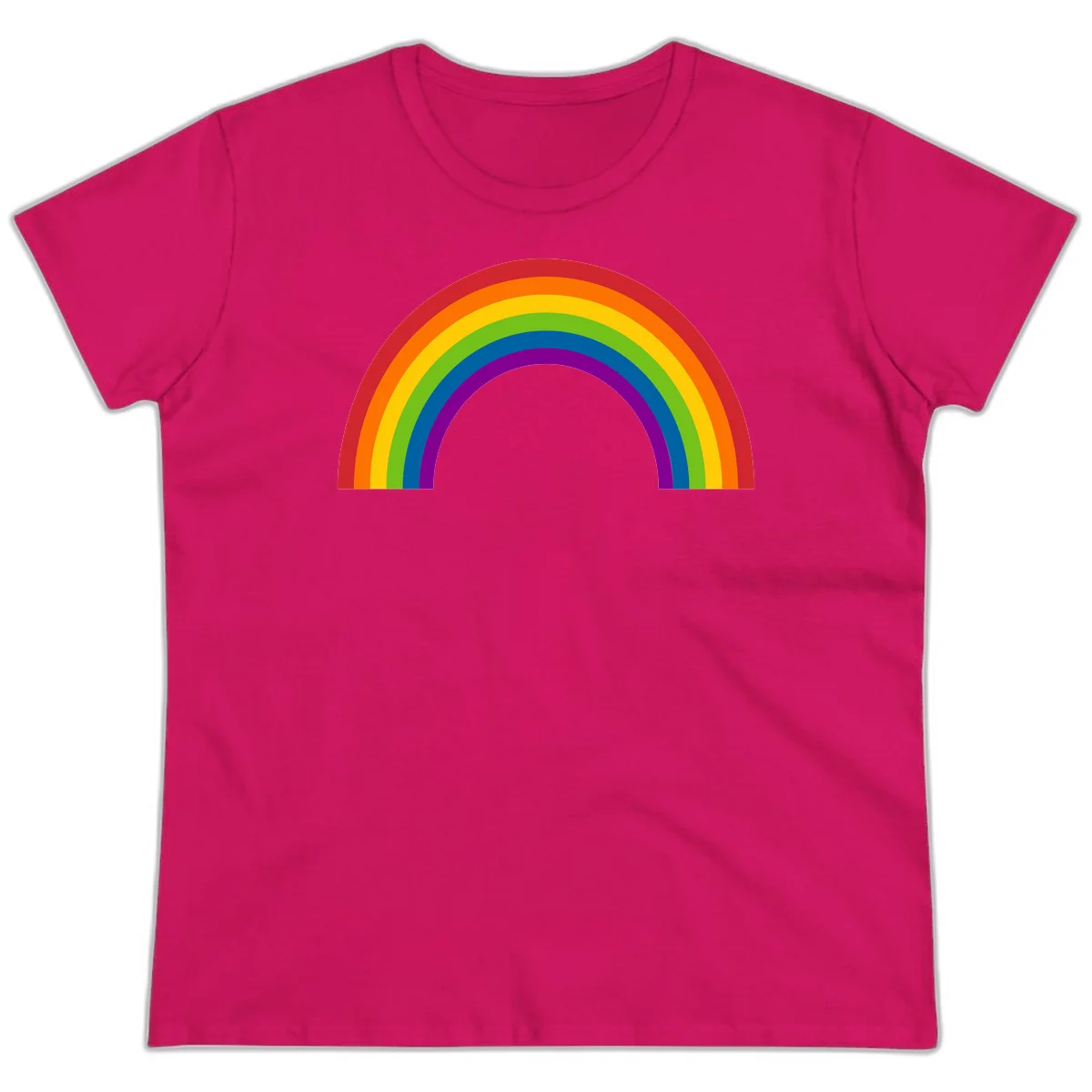 Classic pride rainbow arc with seven vibrant colored stripes in concentric semicircles in Heliconia