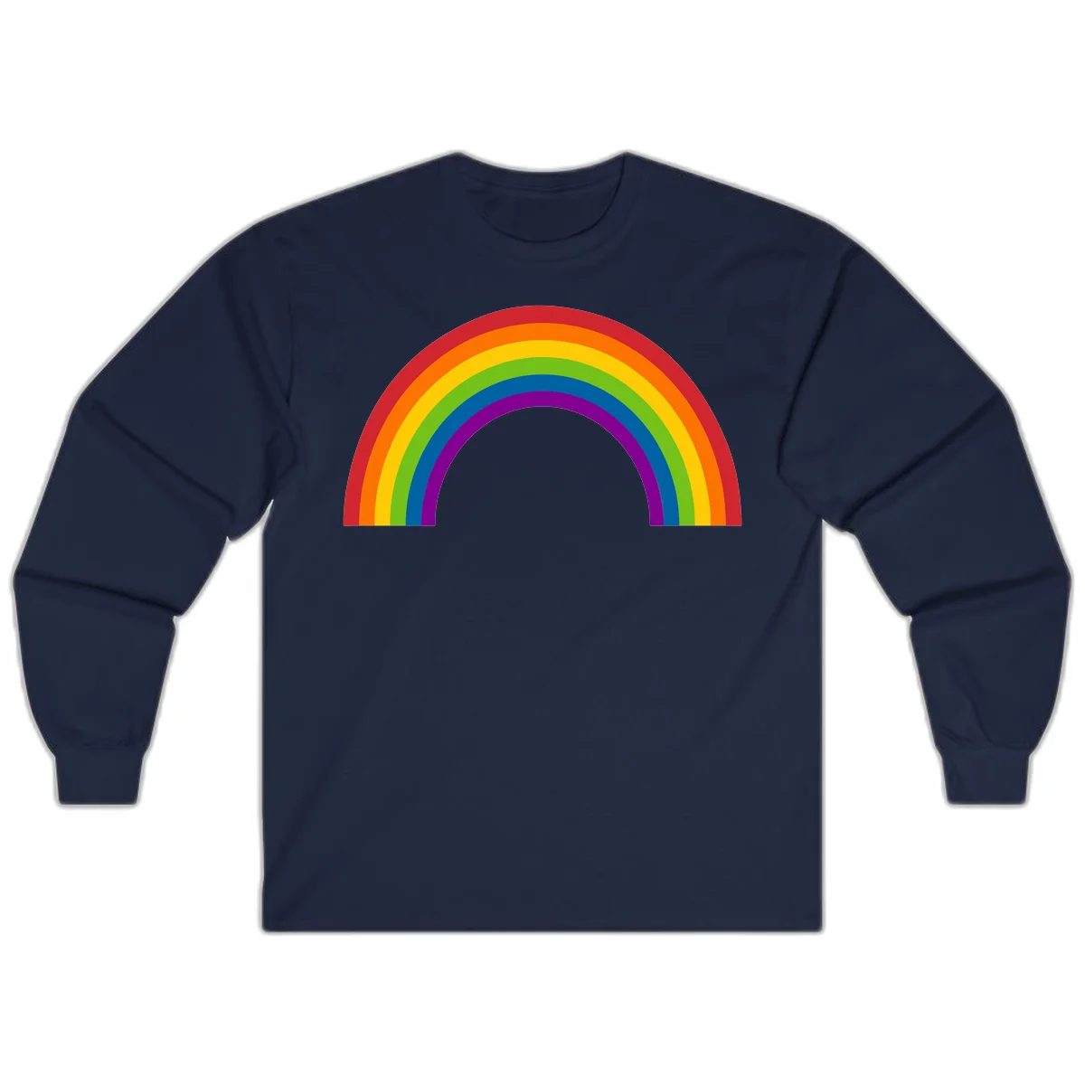 Classic pride rainbow arc with seven vibrant colored stripes in concentric semicircles in Navy