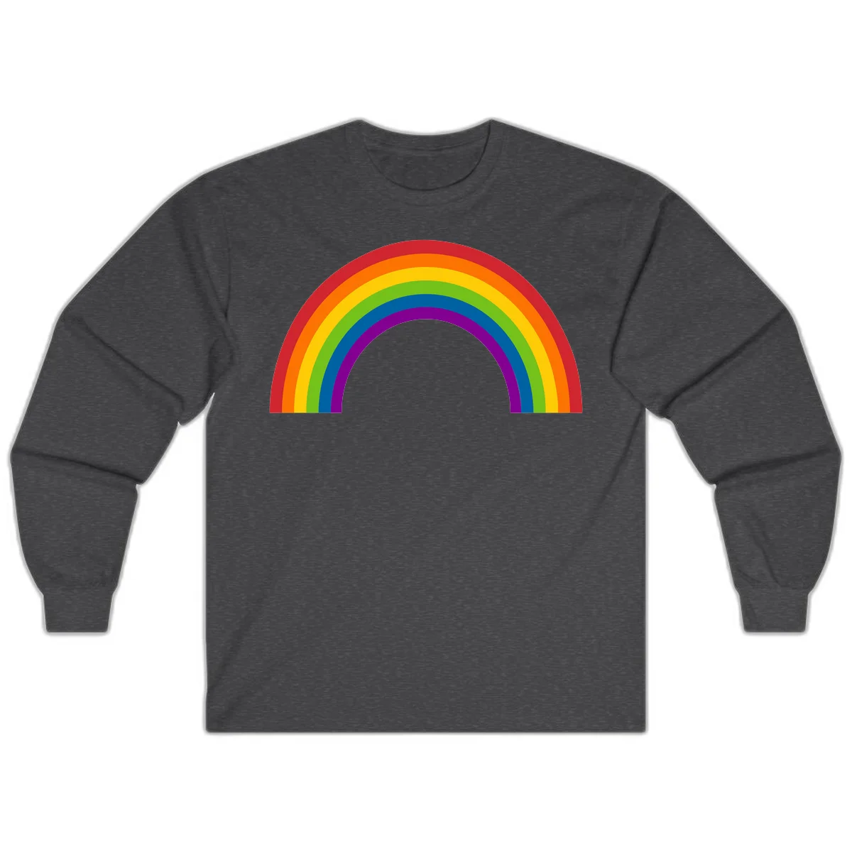 Classic pride rainbow arc with seven vibrant colored stripes in concentric semicircles in Dark Heather
