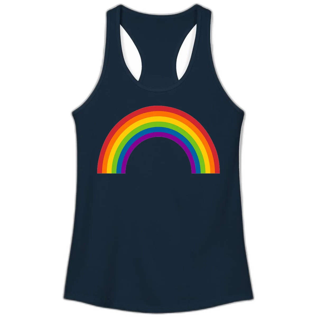Classic pride rainbow arc with seven vibrant colored stripes in concentric semicircles in Solid Midnight Navy