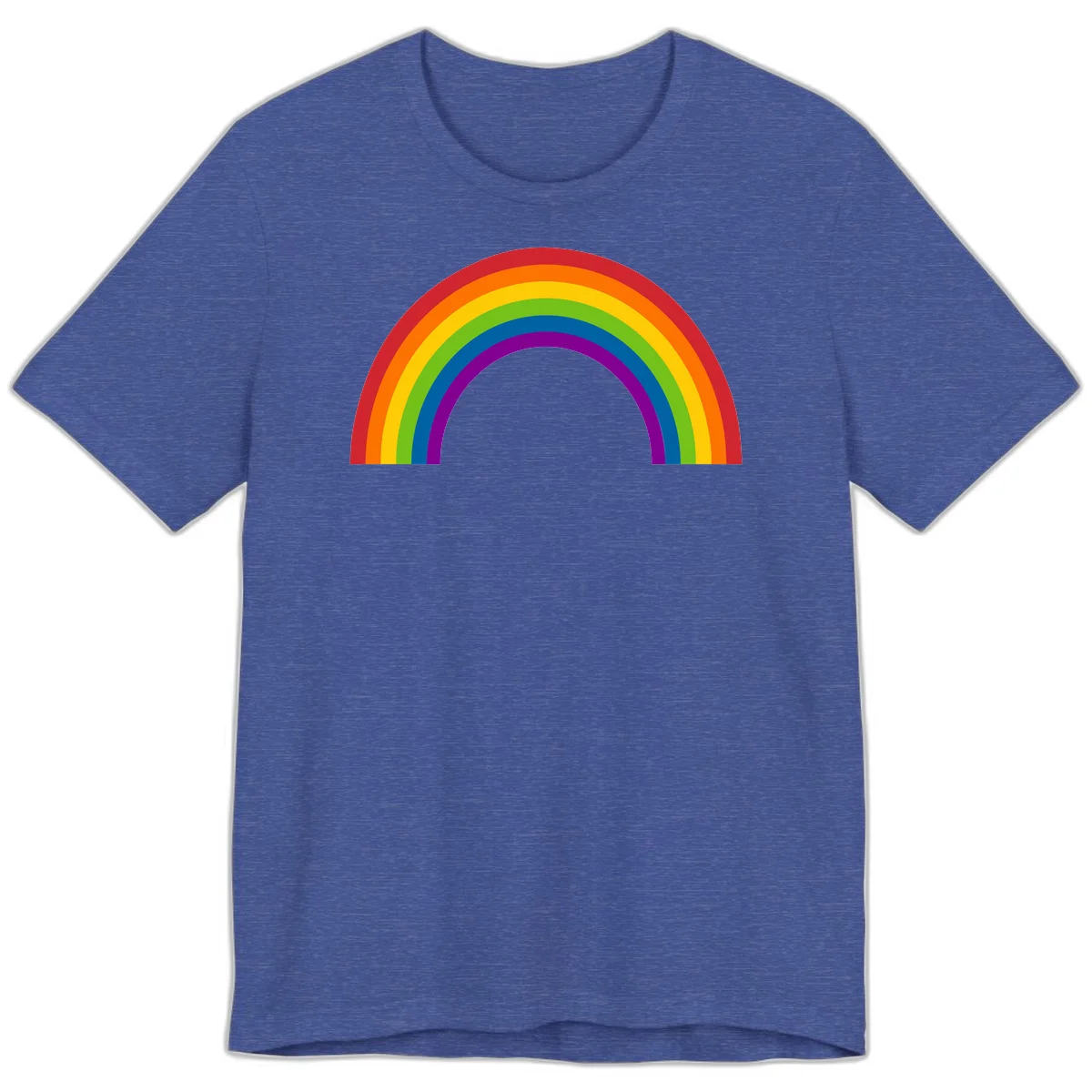 Classic pride rainbow arc with seven vibrant colored stripes in concentric semicircles in Heather True Royal