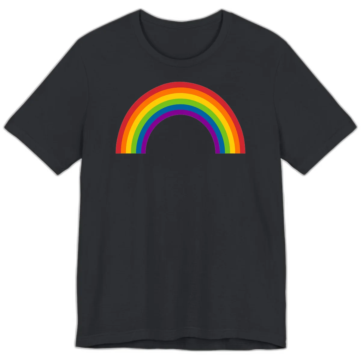 Classic pride rainbow arc with seven vibrant colored stripes in concentric semicircles in Vintage Black
