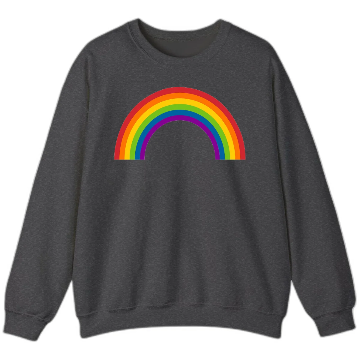 Classic pride rainbow arc with seven vibrant colored stripes in concentric semicircles in Dark Heather