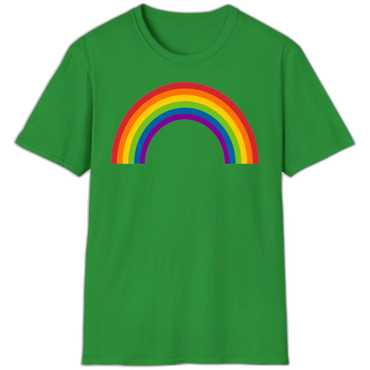 Classic pride rainbow arc with seven vibrant colored stripes in concentric semicircles in Irish Green