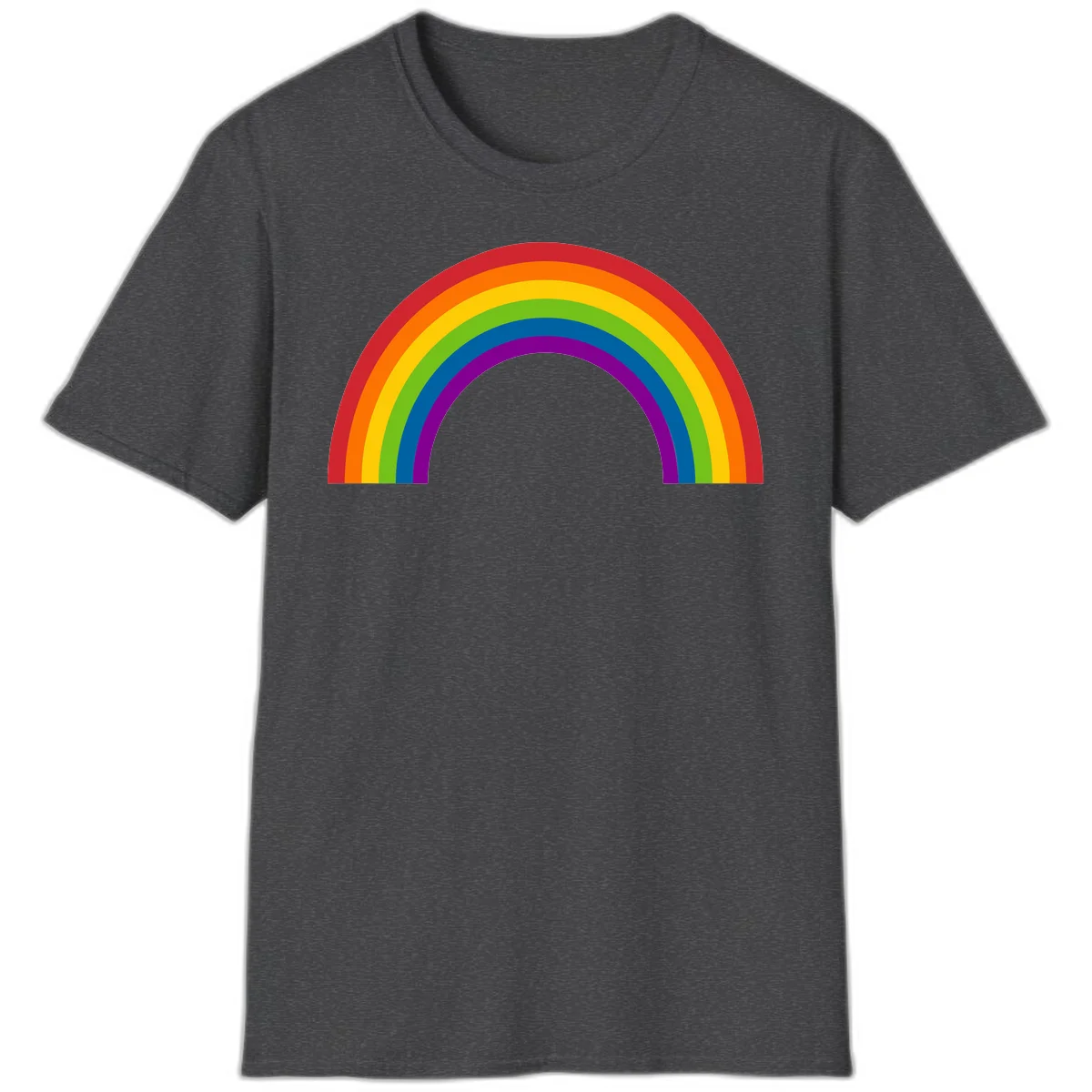 Classic pride rainbow arc with seven vibrant colored stripes in concentric semicircles in Dark Heather