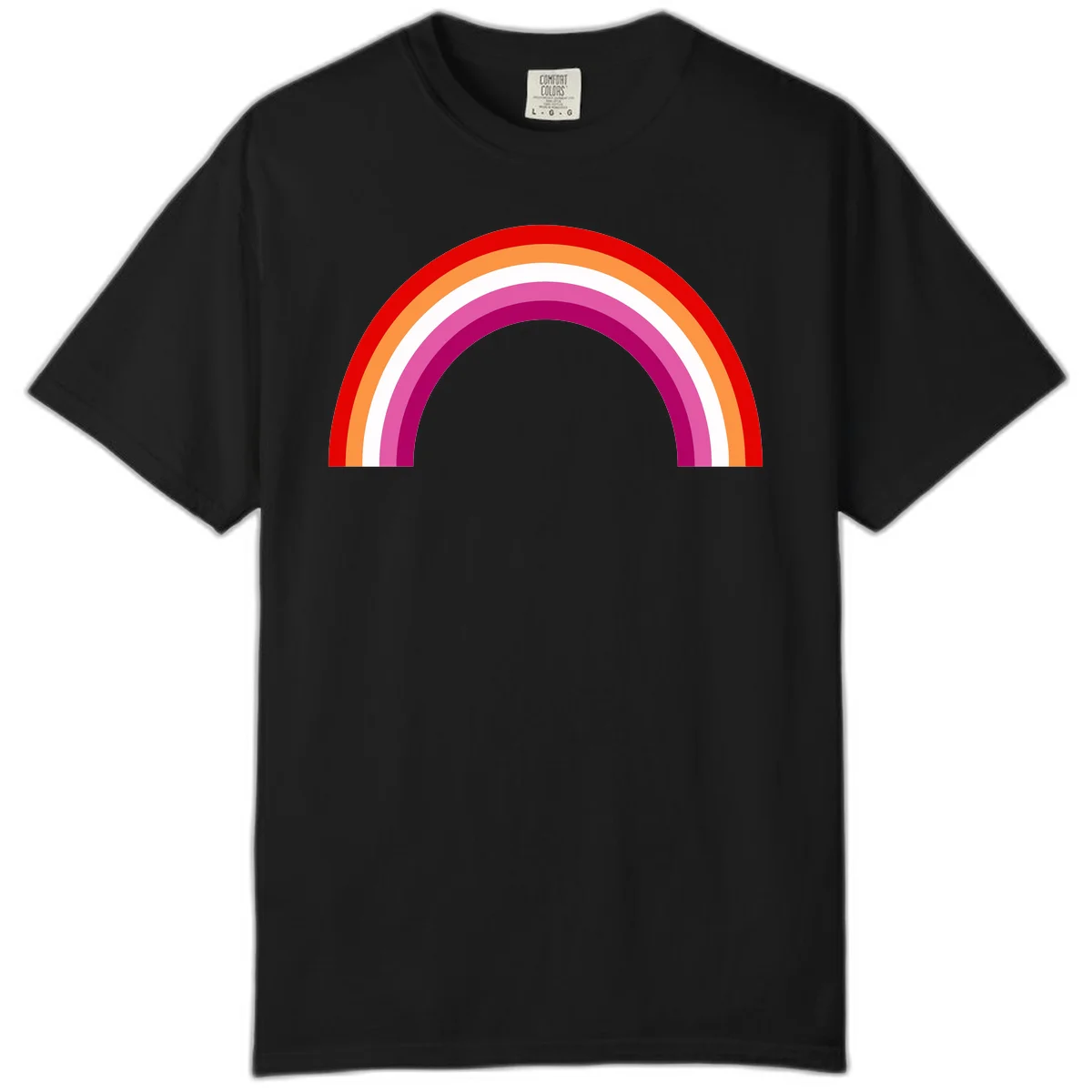 Modern pride rainbow arc with concentric curved stripes in red, orange, white, pink, and magenta colors in Black