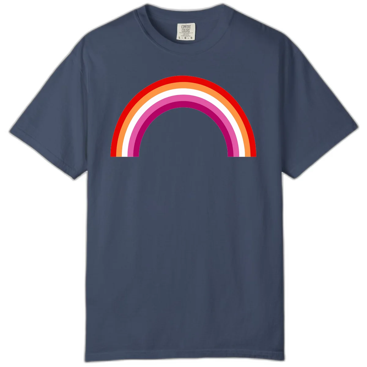Modern pride rainbow arc with concentric curved stripes in red, orange, white, pink, and magenta colors in Midnight