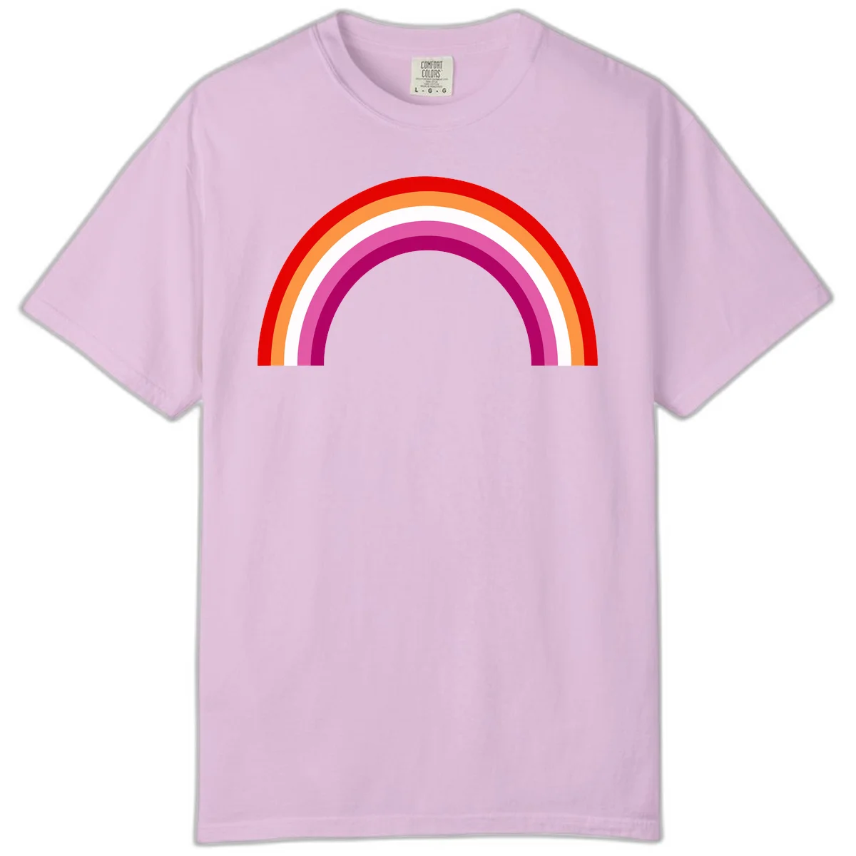Modern pride rainbow arc with concentric curved stripes in red, orange, white, pink, and magenta colors in Orchid