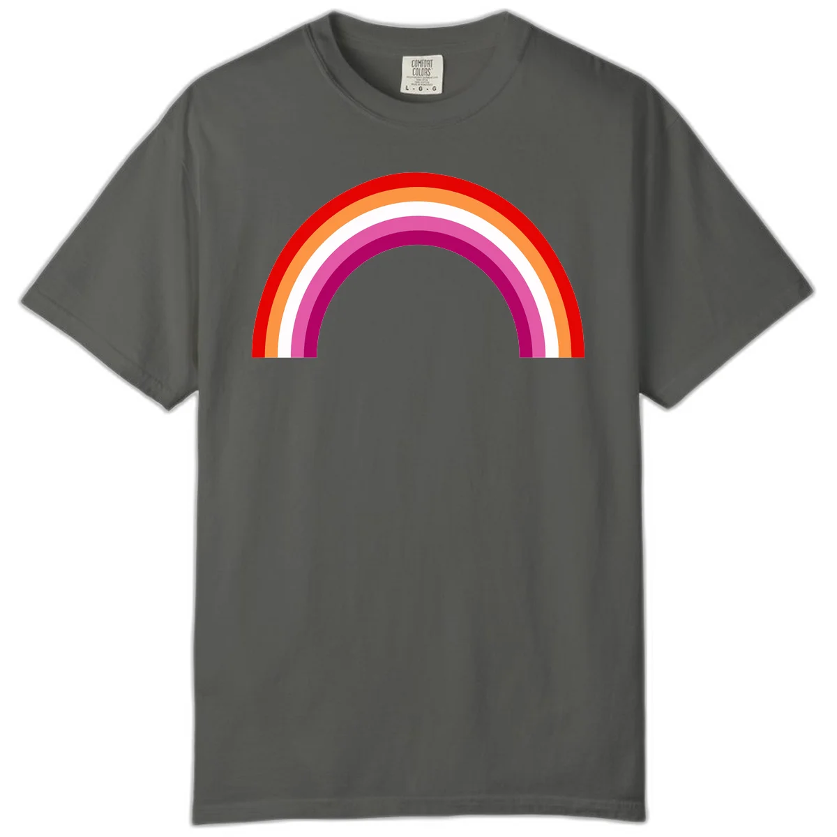 Modern pride rainbow arc with concentric curved stripes in red, orange, white, pink, and magenta colors in Pepper