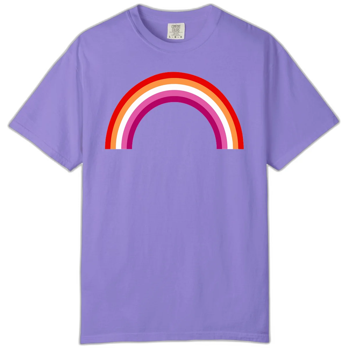 Modern pride rainbow arc with concentric curved stripes in red, orange, white, pink, and magenta colors in Violet