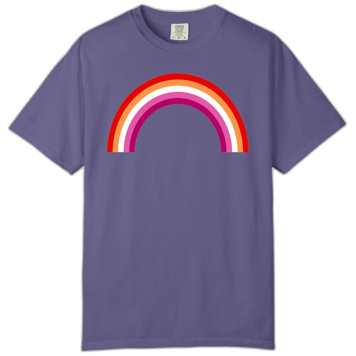 Modern pride rainbow arc with concentric curved stripes in red, orange, white, pink, and magenta colors in Grape