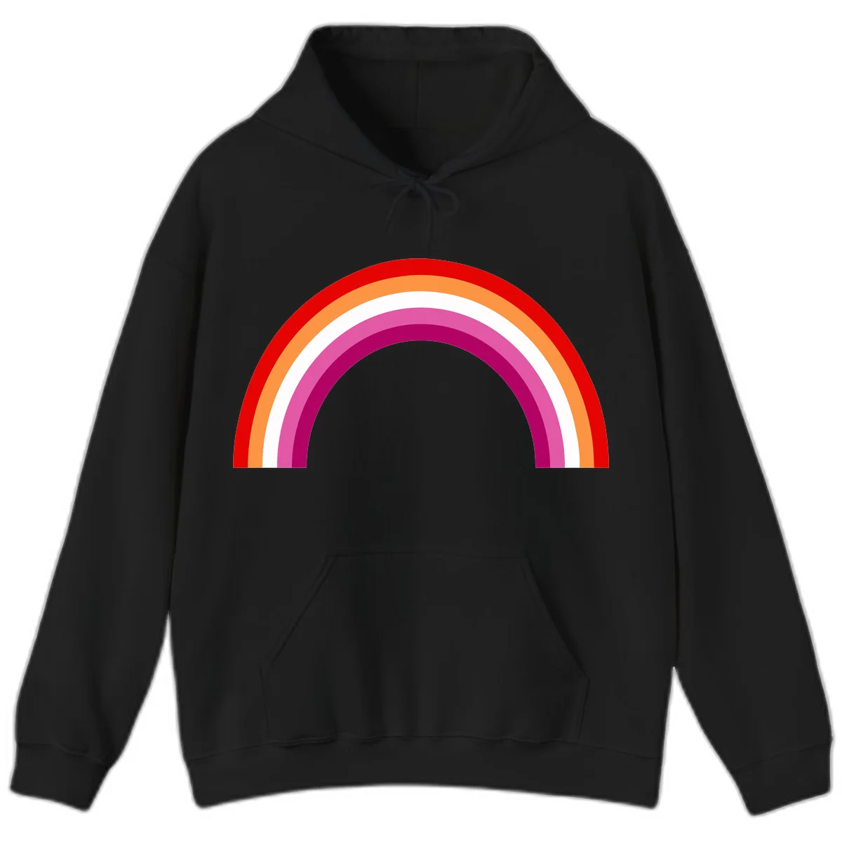 Modern pride rainbow arc with concentric curved stripes in red, orange, white, pink, and magenta colors in Black