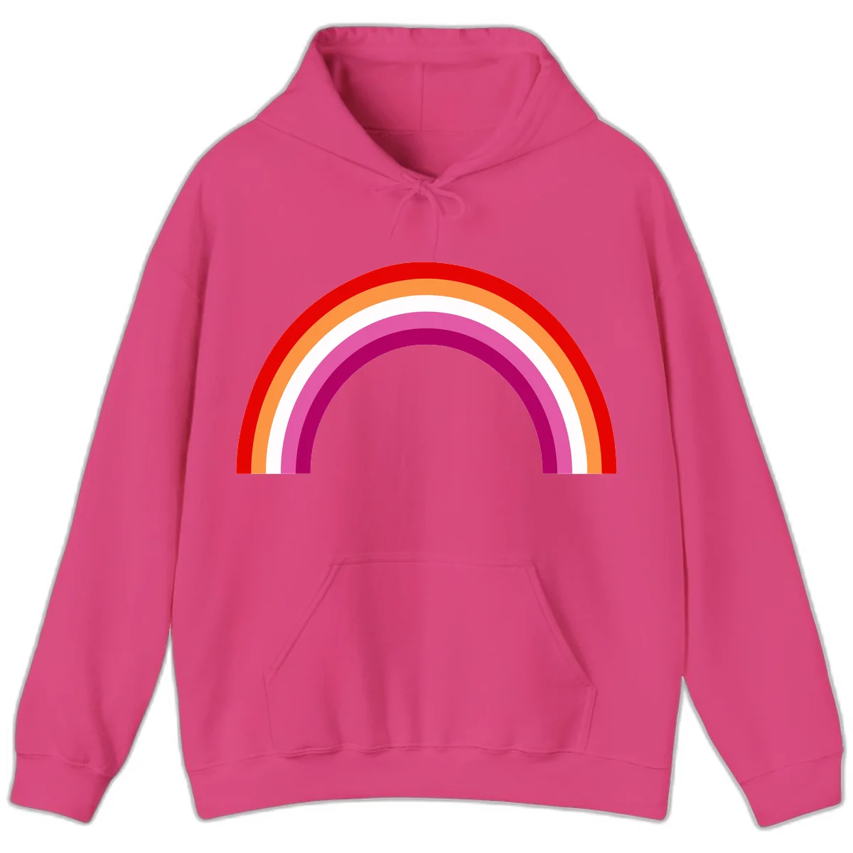 Modern pride rainbow arc with concentric curved stripes in red, orange, white, pink, and magenta colors in Heliconia