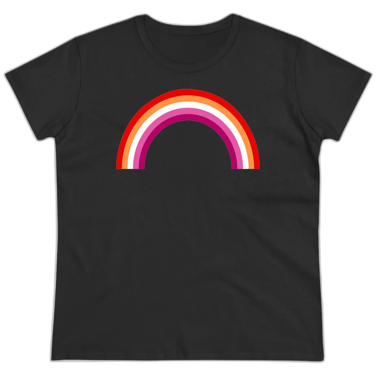 Modern pride rainbow arc with concentric curved stripes in red, orange, white, pink, and magenta colors in Black