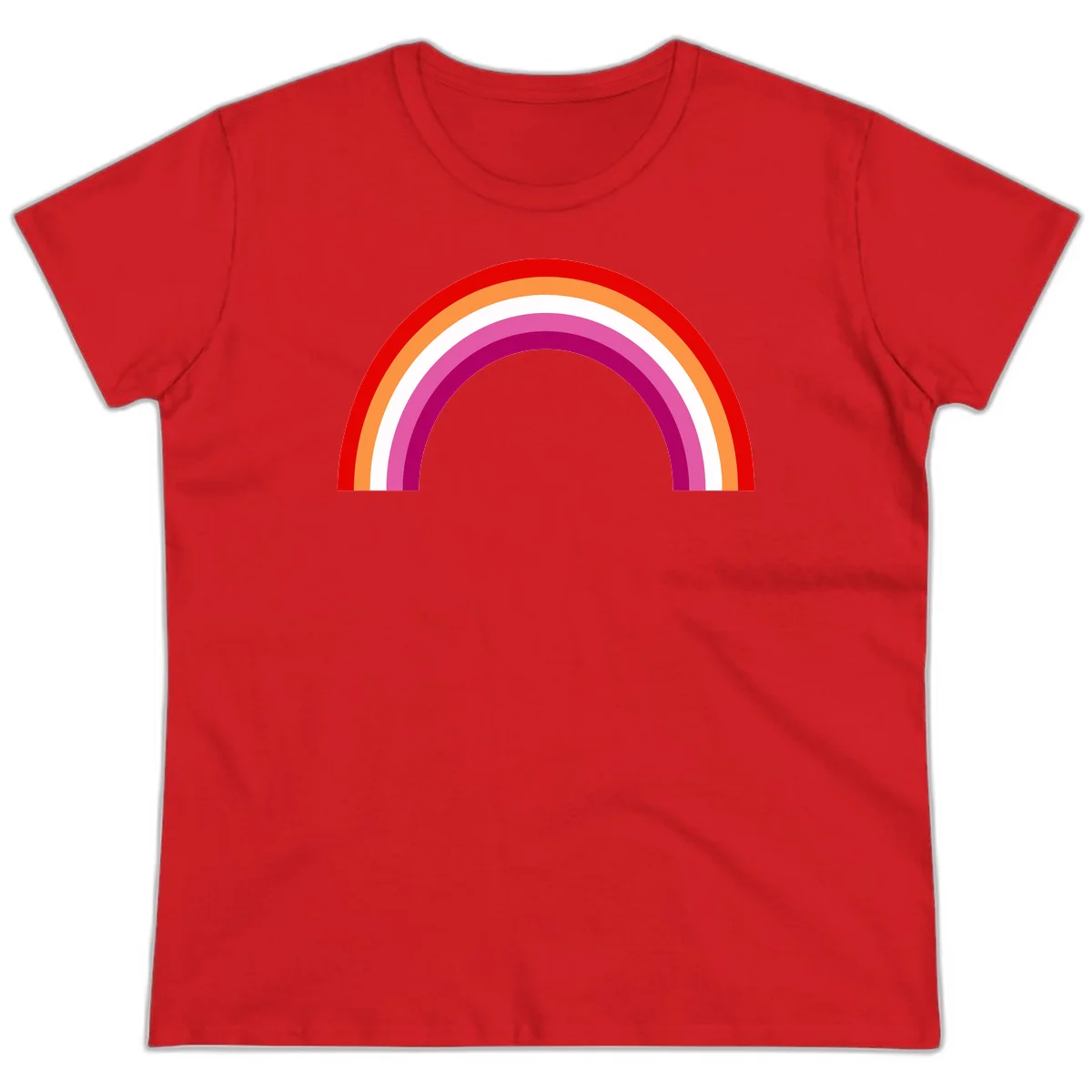 Modern pride rainbow arc with concentric curved stripes in red, orange, white, pink, and magenta colors in Red