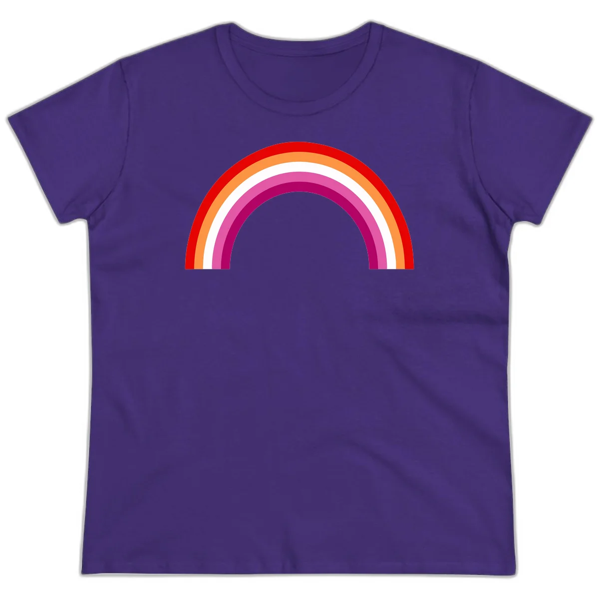 Modern pride rainbow arc with concentric curved stripes in red, orange, white, pink, and magenta colors in Purple