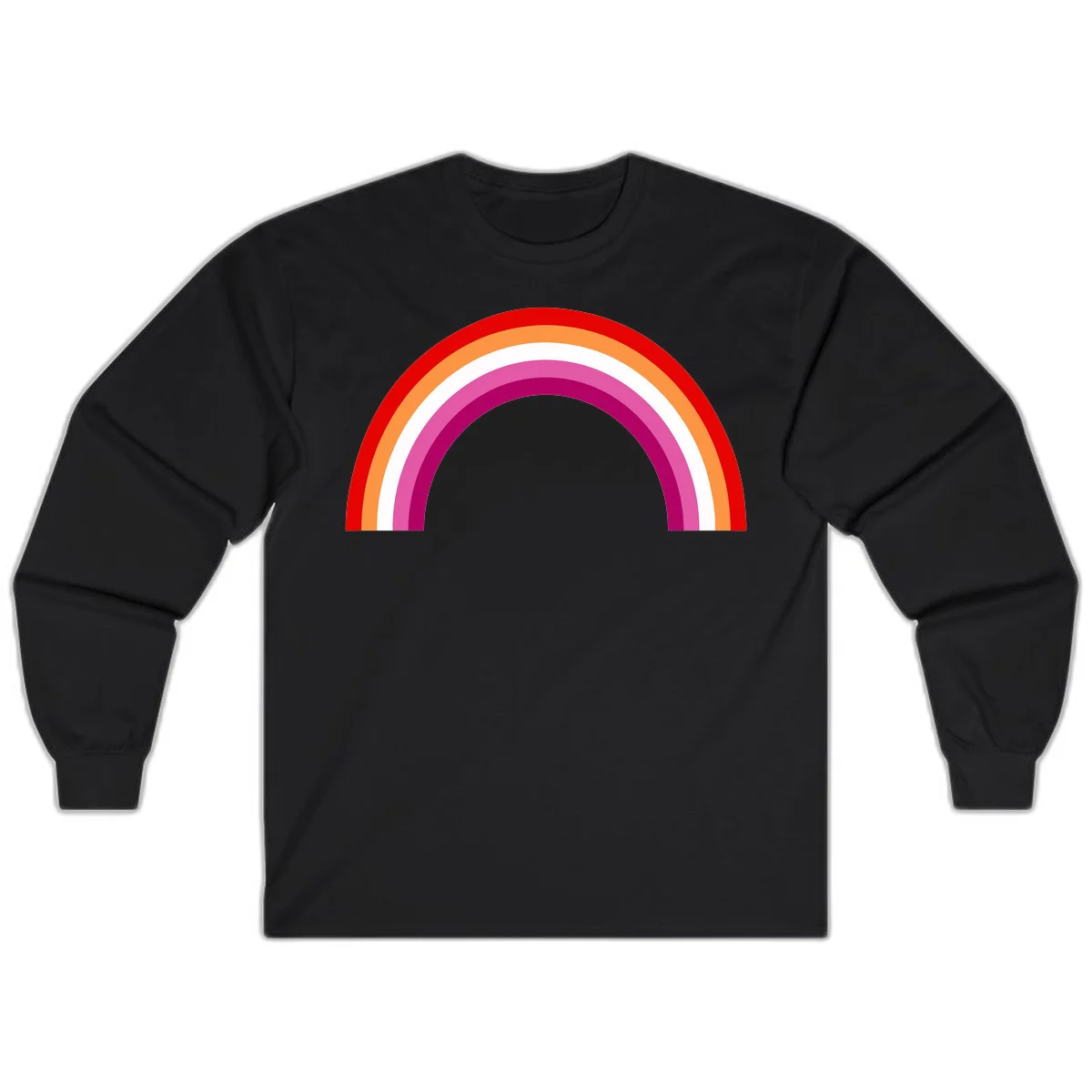 Modern pride rainbow arc with concentric curved stripes in red, orange, white, pink, and magenta colors in Black