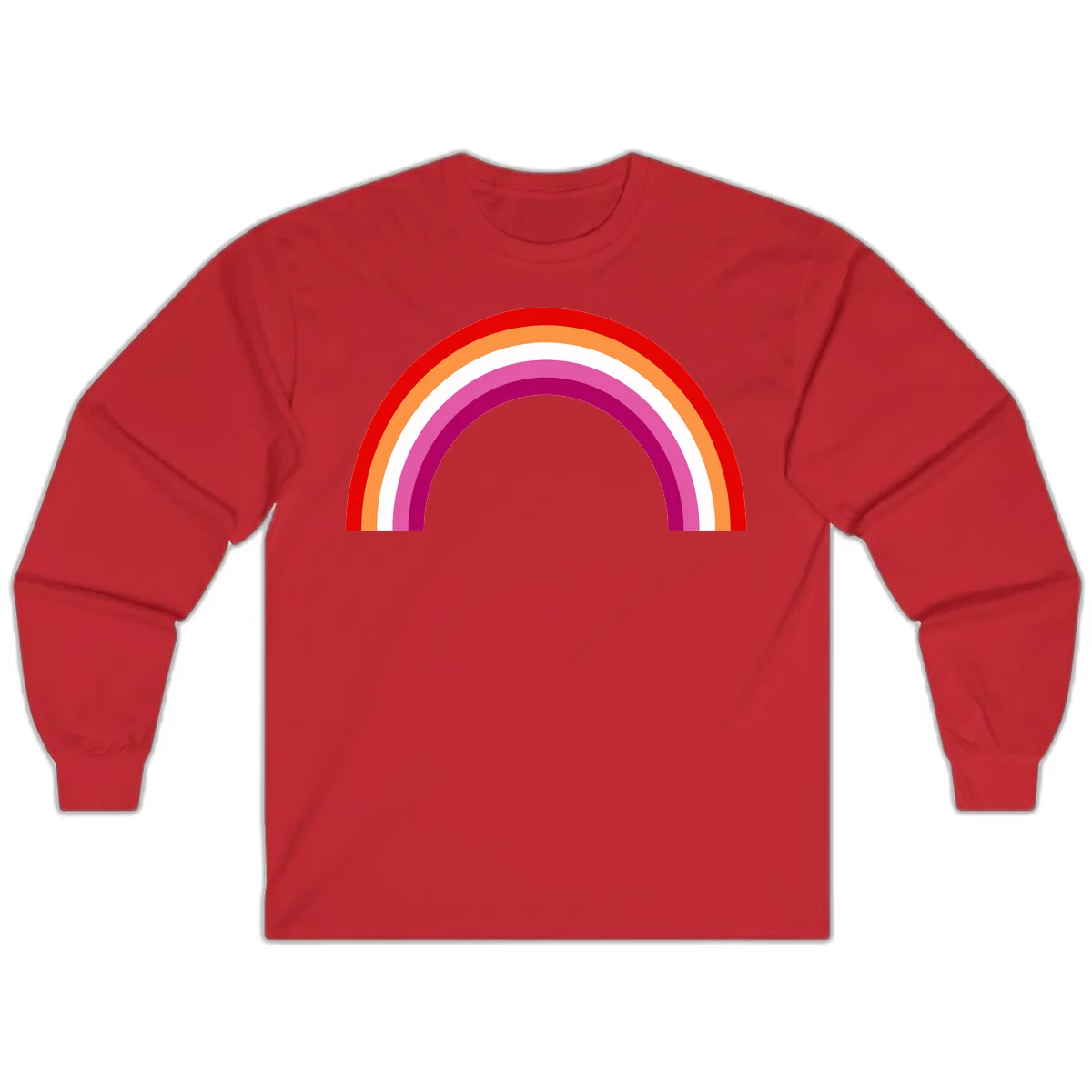 Modern pride rainbow arc with concentric curved stripes in red, orange, white, pink, and magenta colors in Red