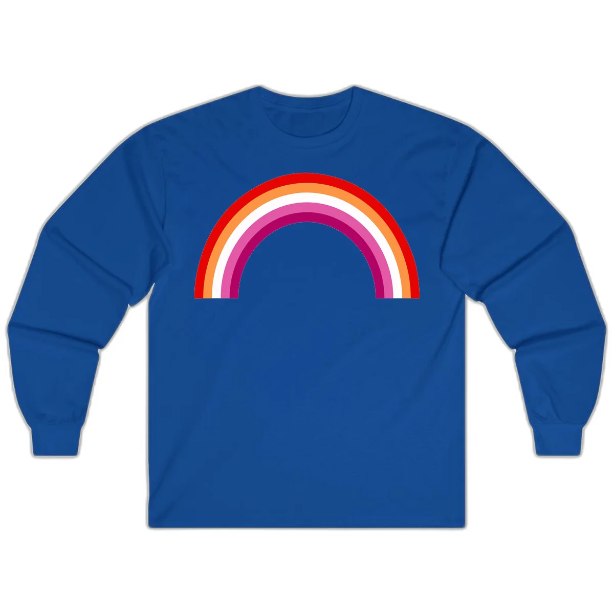 Modern pride rainbow arc with concentric curved stripes in red, orange, white, pink, and magenta colors in Royal