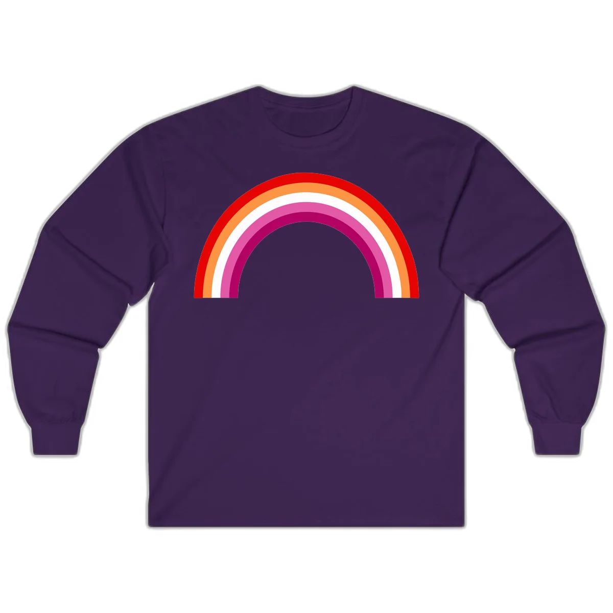 Modern pride rainbow arc with concentric curved stripes in red, orange, white, pink, and magenta colors in Purple