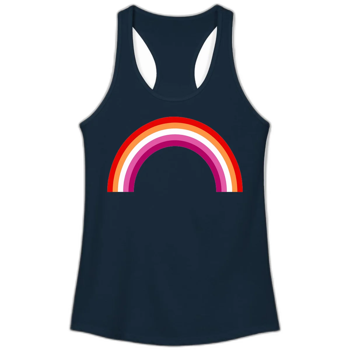 Modern pride rainbow arc with concentric curved stripes in red, orange, white, pink, and magenta colors in Solid Midnight Navy
