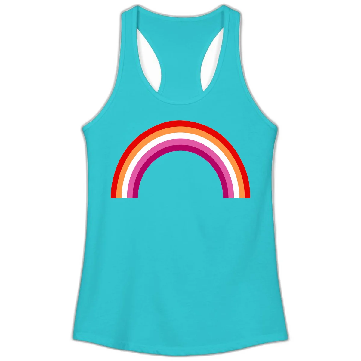 Modern pride rainbow arc with concentric curved stripes in red, orange, white, pink, and magenta colors in Solid Tahiti Blue