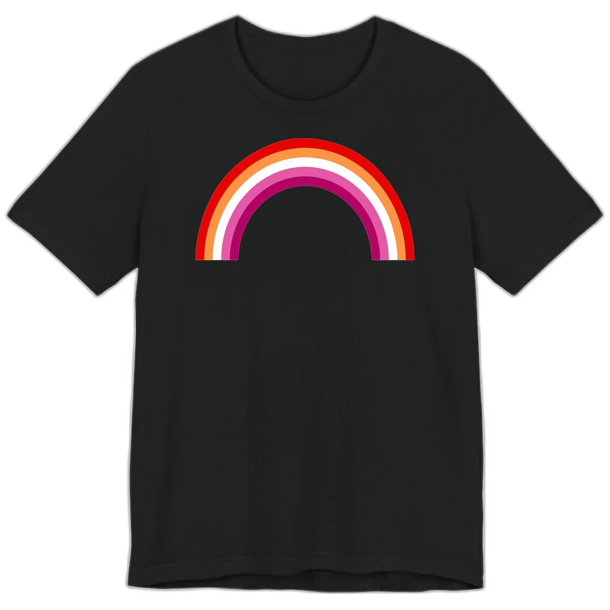 Modern pride rainbow arc with concentric curved stripes in red, orange, white, pink, and magenta colors in Black