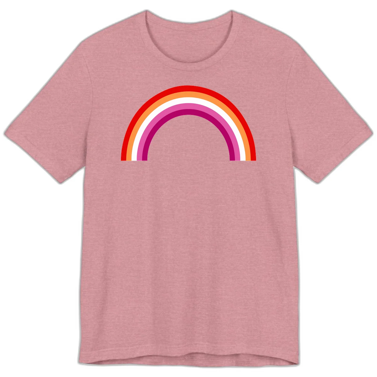 Modern pride rainbow arc with concentric curved stripes in red, orange, white, pink, and magenta colors in Heather Orchid