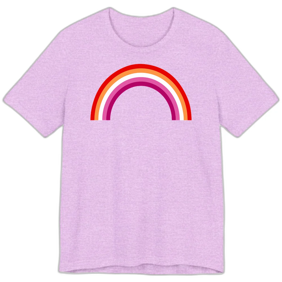 Modern pride rainbow arc with concentric curved stripes in red, orange, white, pink, and magenta colors in Heather Prism Lilac