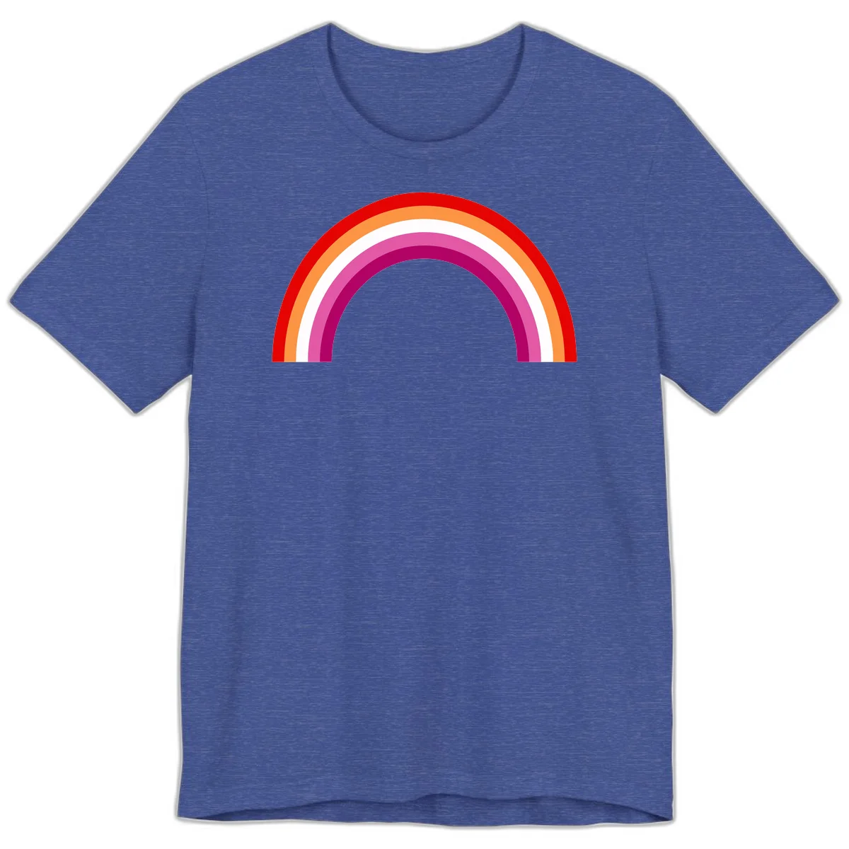 Modern pride rainbow arc with concentric curved stripes in red, orange, white, pink, and magenta colors in Heather True Royal