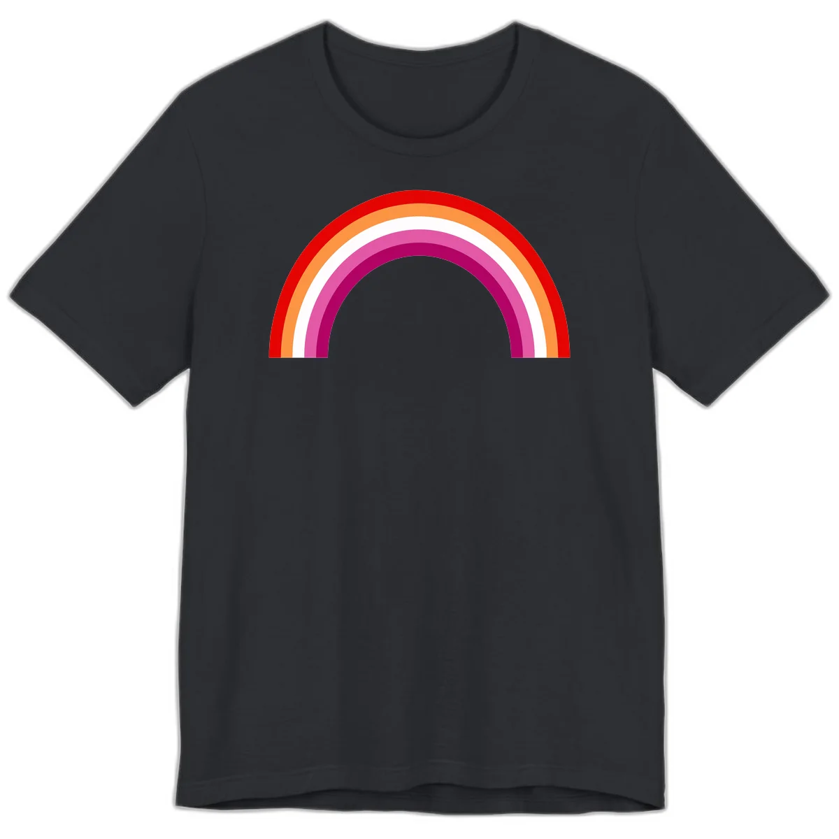 Modern pride rainbow arc with concentric curved stripes in red, orange, white, pink, and magenta colors in Vintage Black