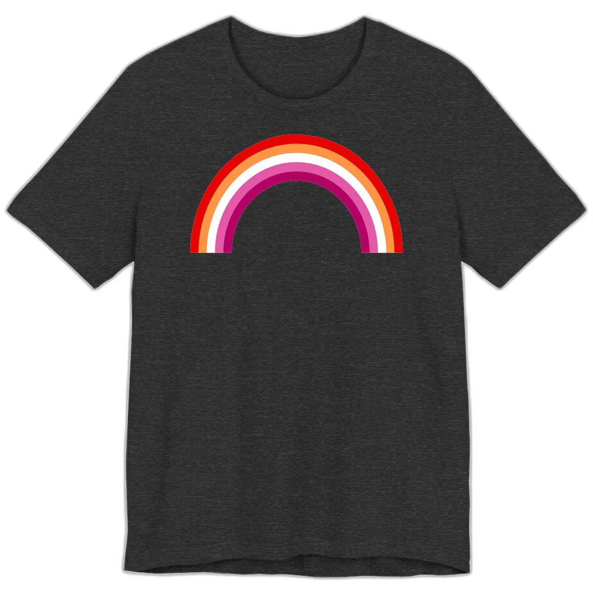 Modern pride rainbow arc with concentric curved stripes in red, orange, white, pink, and magenta colors in Dark Grey Heather
