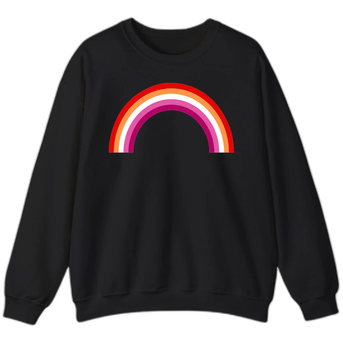 Modern pride rainbow arc with concentric curved stripes in red, orange, white, pink, and magenta colors in Black