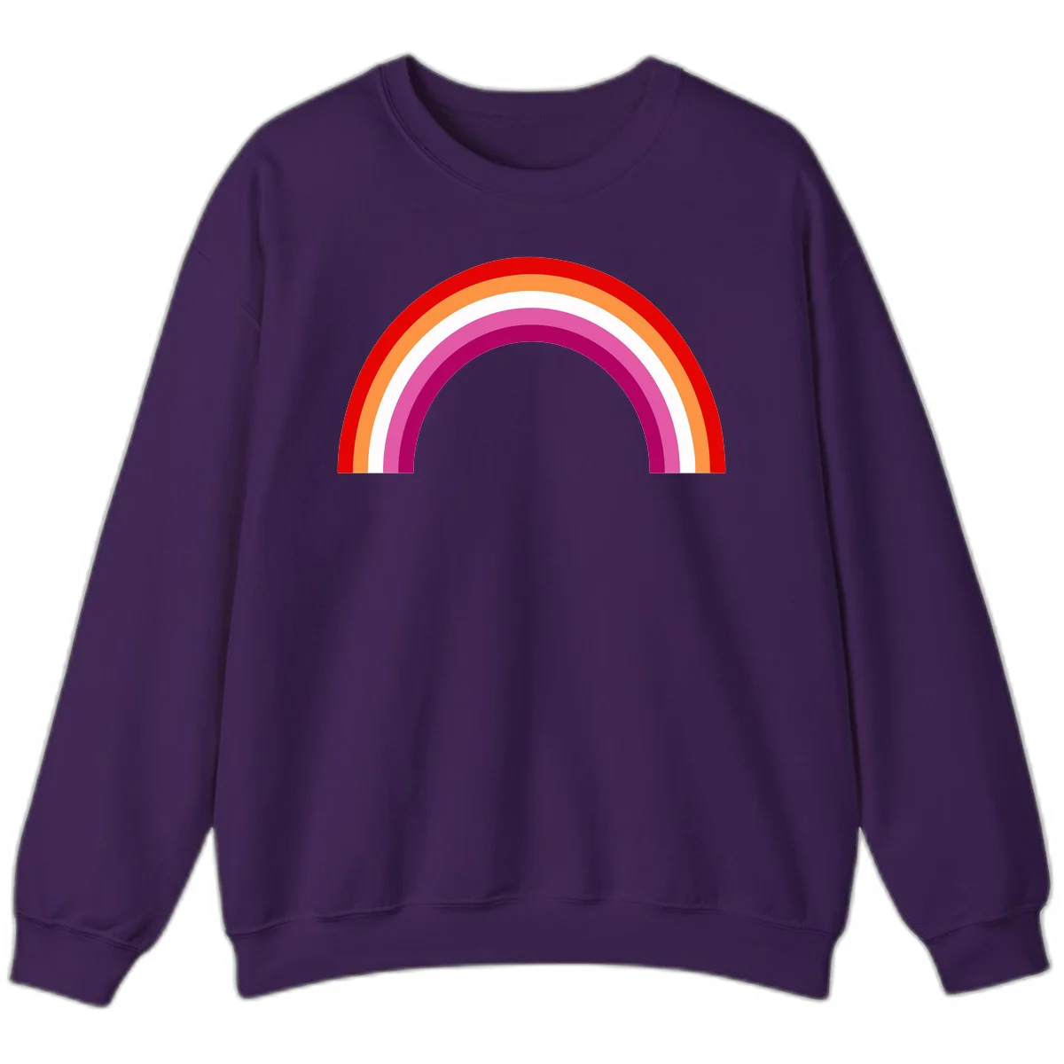 Modern pride rainbow arc with concentric curved stripes in red, orange, white, pink, and magenta colors in Purple