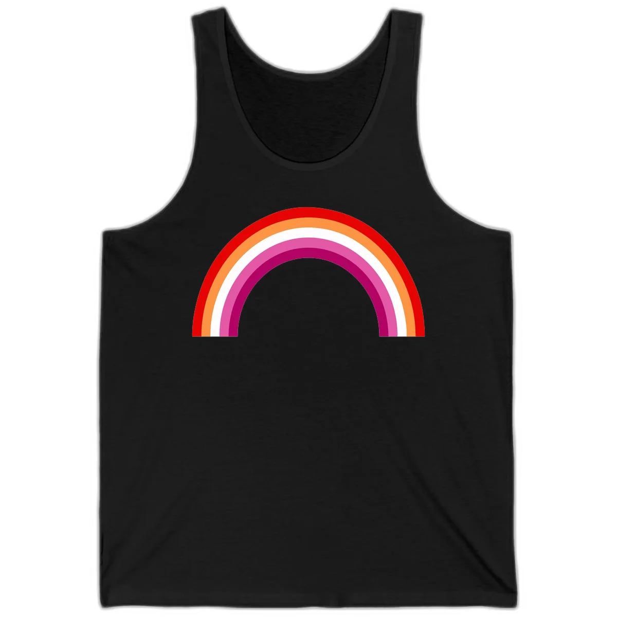 Modern pride rainbow arc with concentric curved stripes in red, orange, white, pink, and magenta colors in Black