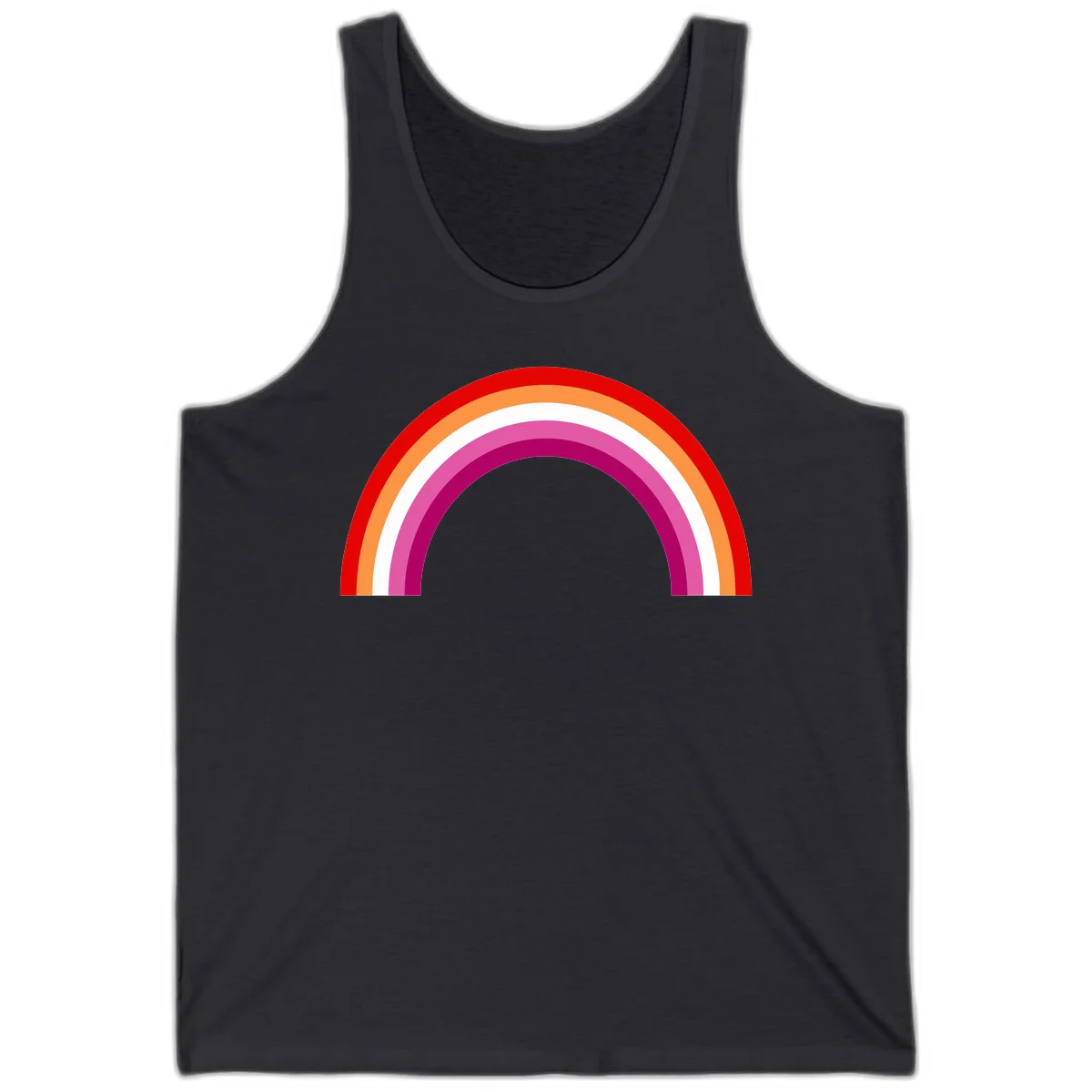 Modern pride rainbow arc with concentric curved stripes in red, orange, white, pink, and magenta colors in Dark Grey