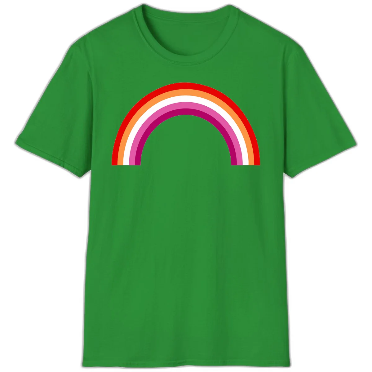 Modern pride rainbow arc with concentric curved stripes in red, orange, white, pink, and magenta colors in Irish Green