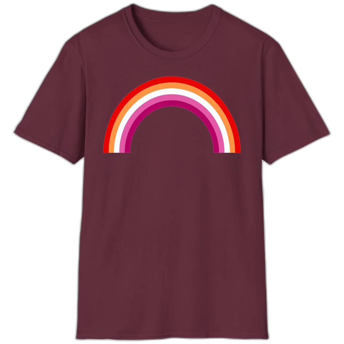 Modern pride rainbow arc with concentric curved stripes in red, orange, white, pink, and magenta colors in Maroon