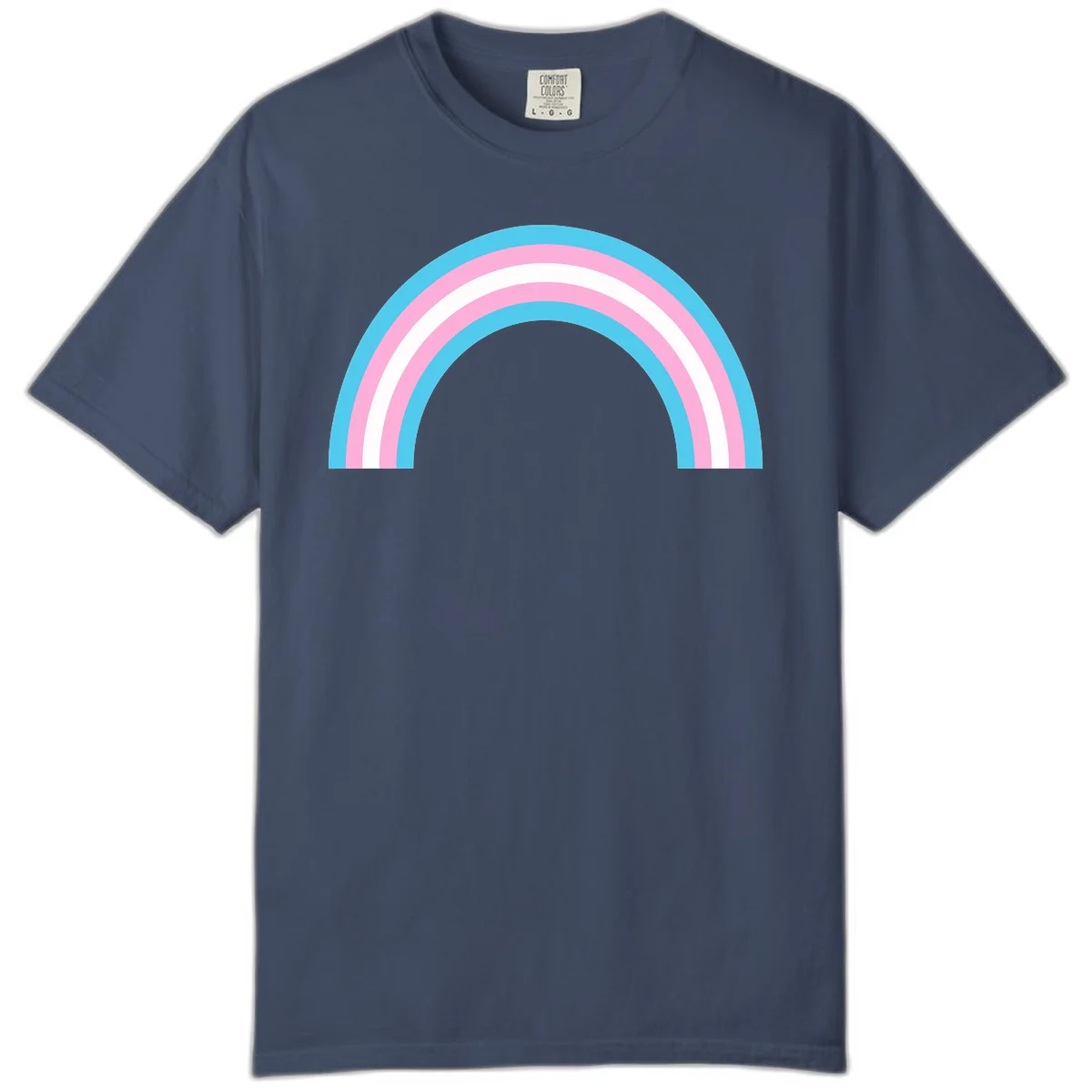 Pastel rainbow arch with five concentric bands in cyan, pink, and white on gray background in Midnight