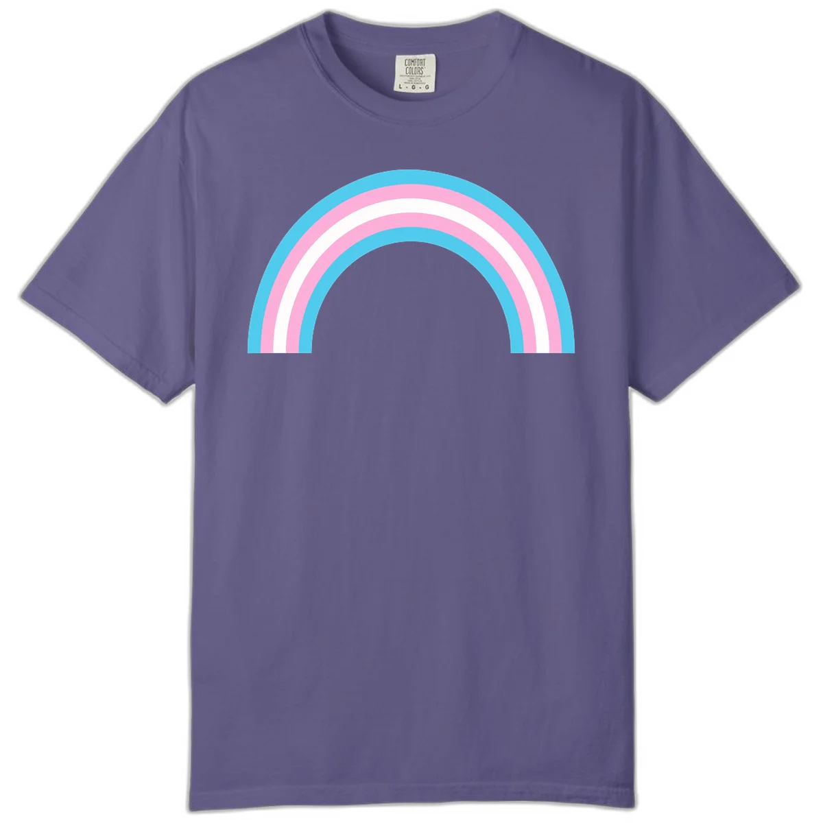 Pastel rainbow arch with five concentric bands in cyan, pink, and white on gray background in Grape
