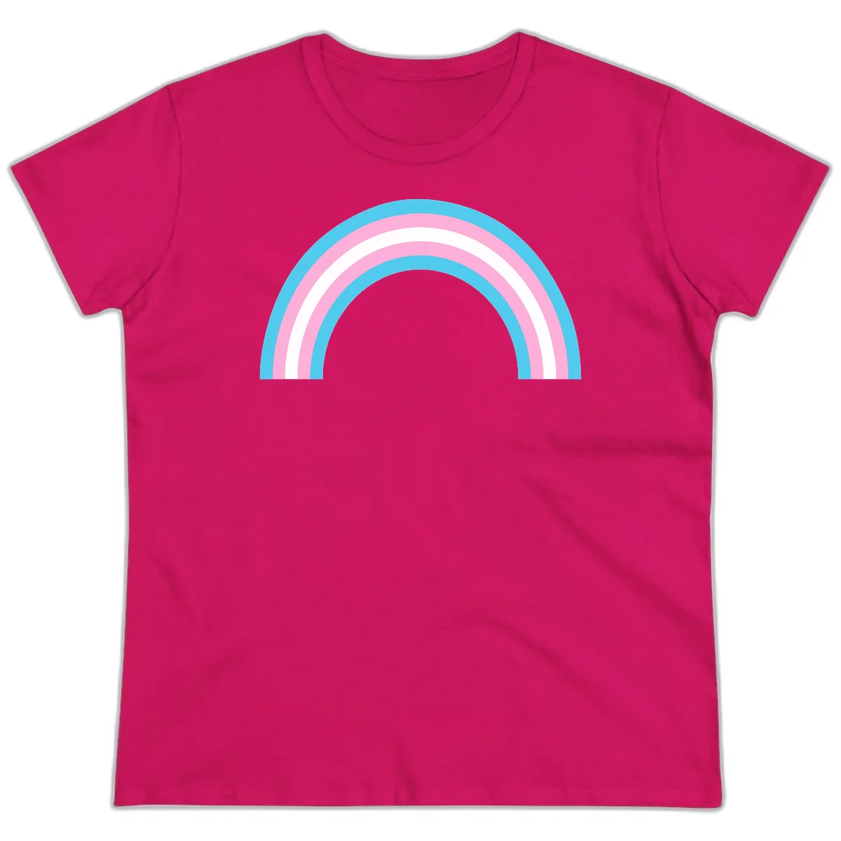 Pastel rainbow arch with five concentric bands in cyan, pink, and white on gray background in Heliconia