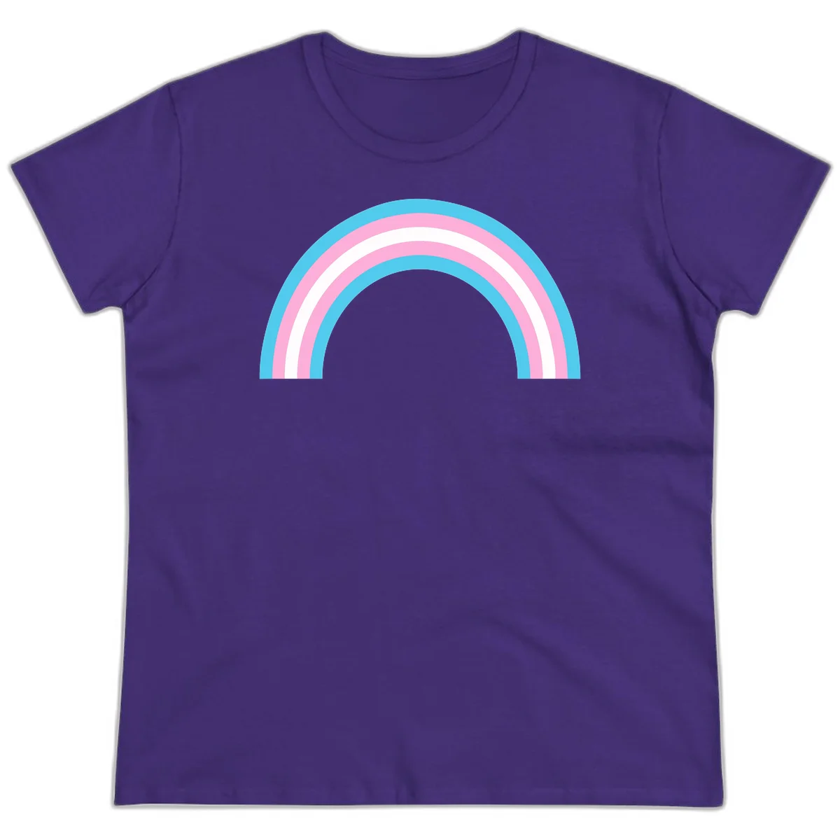 Pastel rainbow arch with five concentric bands in cyan, pink, and white on gray background in Purple